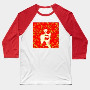 Cute girl with red flowers, version 7 Baseball T-Shirt